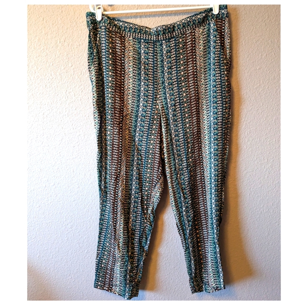 Jessica Simpson Silky Pull on Pants Brown White Blue Pockets sz. XL - Picture 2 of 10